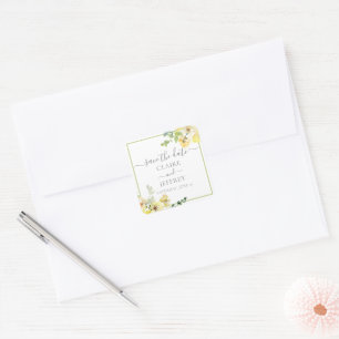 Sticker Carré Delicate Jaune Sage Vert Sauvez la date