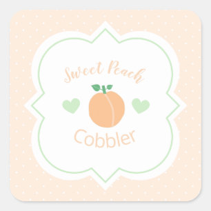 Sticker Carré Délicieux Gâteau de Pêche Élégant pour Baby Shower