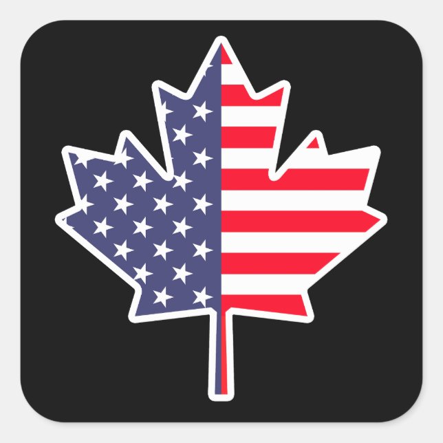 Sticker Carré Demi-Canadien Américain : Canada USA Maple Leaf (Devant)