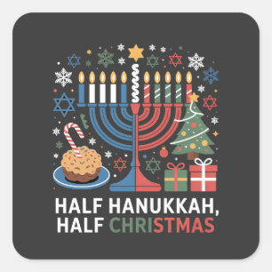 Sticker Carré Demi-Noël mi-Hanoukka Christmukkah Funny