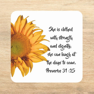 Sticker Carré Demi-tournesol Proverbes 31:25 Bible Verse Personn