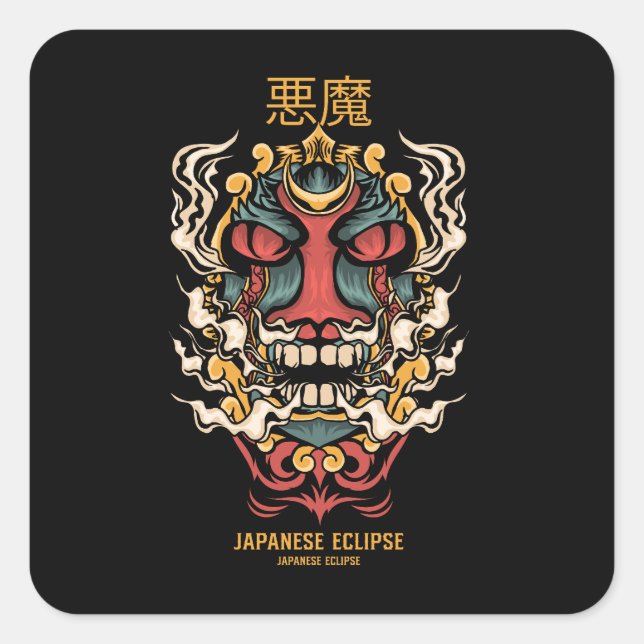 Sticker Carré demon illustration style japonais (Devant)