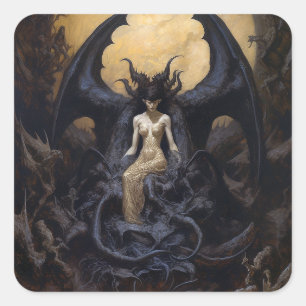 Sticker Carré Démoness Imaginaire foncé Goth Art gothique