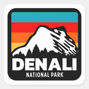 Sticker Carré Denali National Park Retro Randonnée Camping Cadea