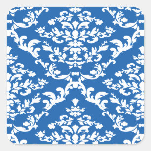 Sticker Carré Denim Blue Bold Damask à Emporiomoffa