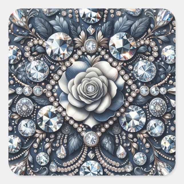 Sticker Carré Denim & Diamonds Glam Bling Rose fête d'anniversai (Devant)