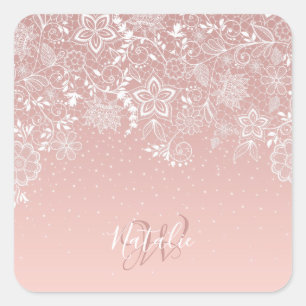 Sticker Carré Dentelle blanche élégante florale et conception 