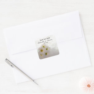 Sticker Carré Dentelle blanche et marguerites mariage Enregistre