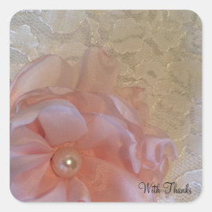 Sticker Carré Dentelle Blanche Fleur de Remerciement