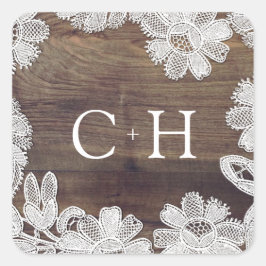 Sticker Carré Dentelle blanche | Mariage de monogramme en bois d