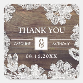 Sticker Carré Dentelle blanche | Merci Mariage en bois de grange