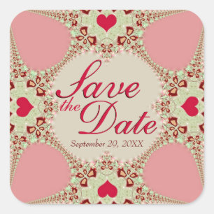 Sticker Carré Dentelle de Coeurs de Pays Rose Enregistrer la dat