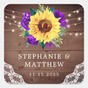 Sticker Carré Dentelle de tournesol rustique Rose violet Mariage