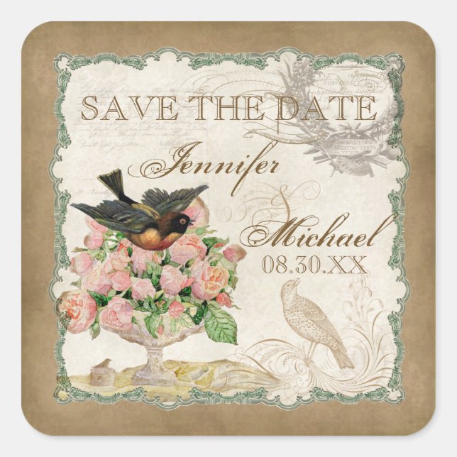 Sticker Carré Dentelle Vintage Rose - Mocha (Devant)
