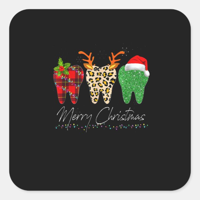 Sticker Carré Dentist Christmas Funny Leopard Plaid Tooth Dental (Devant)