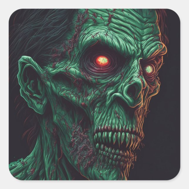 Sticker Carré Dents d'Halloween Zombie crâne effrayant (Devant)
