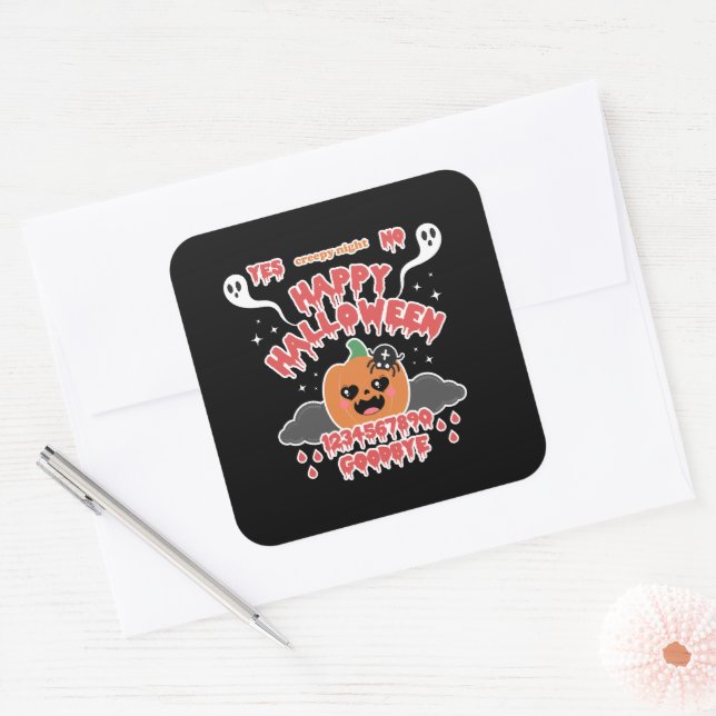 Sticker Carré Déplaisante Cute Kawaii Halloween Ghost Board (Enveloppe)