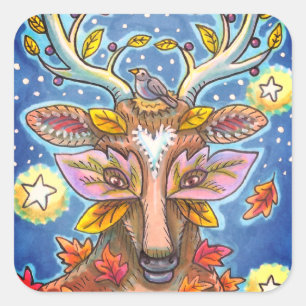 STICKER CARRÉ DERNIER D'ART EN FORÊT DE L'AUTOMNE, NID D'OISEAU