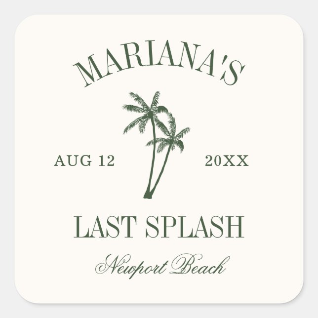 Sticker Carré Dernier Splash Beach Palms Bachelorette (Devant)
