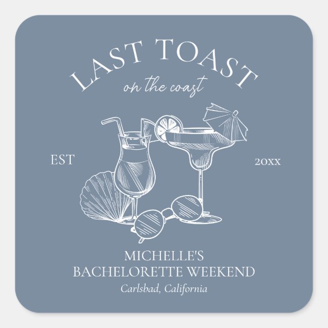 Sticker Carré Dernier Toast Sur La Côte Bachelorette Fête (Devant)