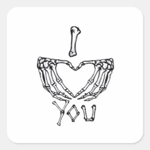 Sticker Carré Des Mains De Squelette Qui Font Un Coeur
