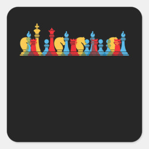Sticker Carré Des pièces d'échecs multicolores pensant au cadeau