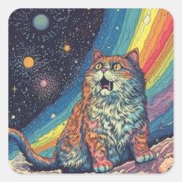 Sticker Carré Des vaches de chat dans l'espace avec arc en ciel