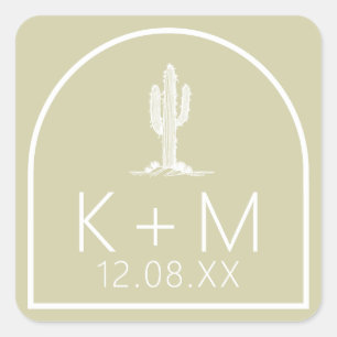 Sticker Carré Desert Vibes Mariage Cactus Motif Sage ID1019