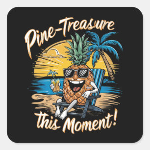 Sticker Carré Design avec un ananas sur une plage