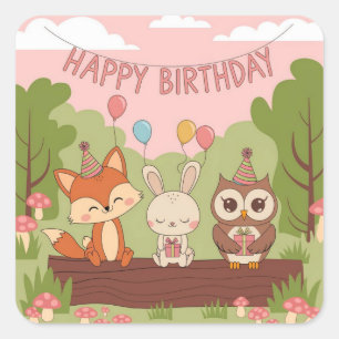 Sticker Carré Design d'anniversaire des enfants mignons avec ren