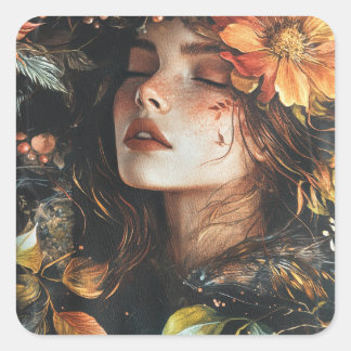 Sticker Carré Design élégant d'autocollant de fleurs artistiques