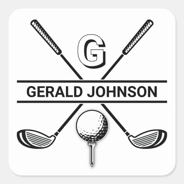 Sticker Carré Design élégant de monogramme de golf (Devant)