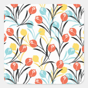 Sticker Carré Design floral Motif de Tulipe en blanc