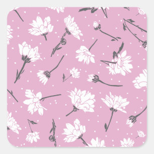Sticker Carré Design Floral Rose - Art Fleur Élégant