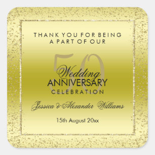 Sticker Carré Design Gold Confetti 50e Merci Mariage