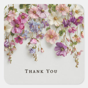 Sticker Carré Design "Merci" élégant avec fleurs suspendues