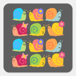 Sticker Carré Design pour enfants d'escargots mignons