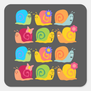 Sticker Carré Design pour enfants d'escargots mignons