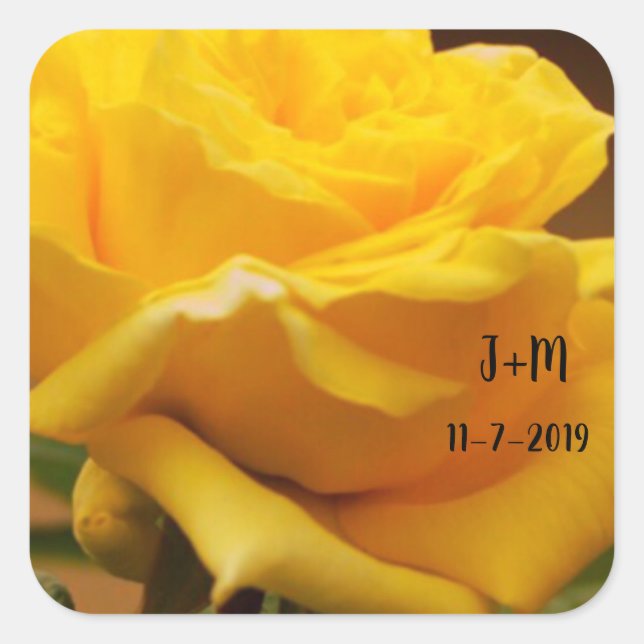 Sticker Carré Design rose jaune personnalisé (Devant)