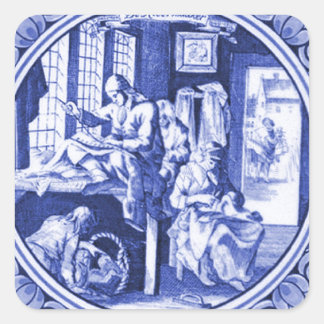 Sticker Carré Design vintage de tuiles Blue Delft en Hollande