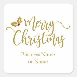 Sticker Carré Design with Merry Christmas Typography Gold
