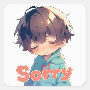 Sticker Carré Désolé Anime Boy Triste Face