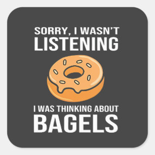 Sticker Carré Désolé de penser à Bagels Jewish Hanoukka