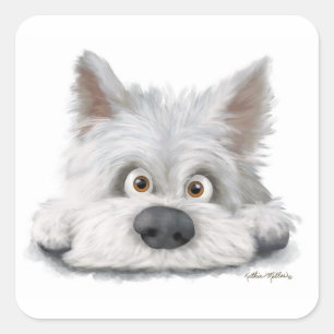 Sticker Carré Dessin animé adorable de Terrier Écossais blanc