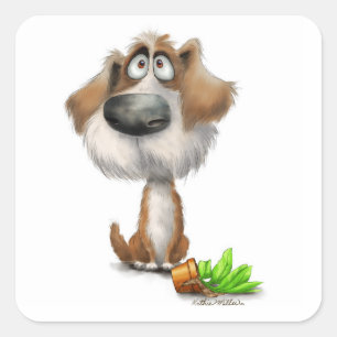 Sticker Carré Dessin animé adorable d'un chien hirsute coupable
