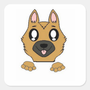 Sticker Carré dessin animé allemand shepherd peeking