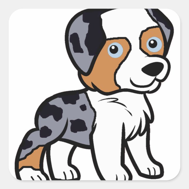 Sticker Carré dessin animé aussie blue merle (Devant)