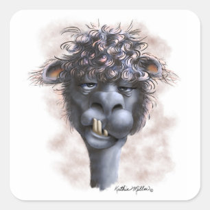 Sticker Carré Dessin animé de lama dément