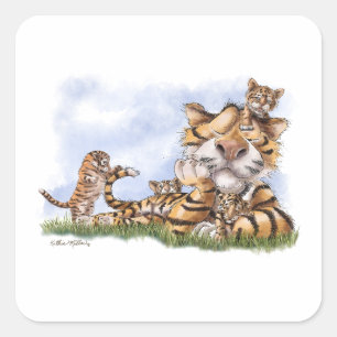 Sticker Carré Dessin animé Famille Tigre