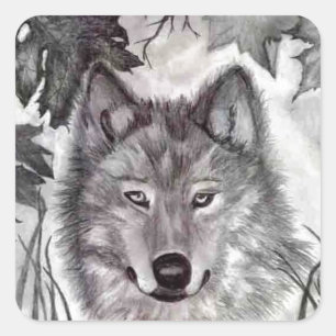 Sticker Carré Dessin au crayon de Wolfe d'automne